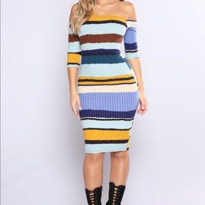 Fashion Nova Hold Him Tight Blue Striped Dress